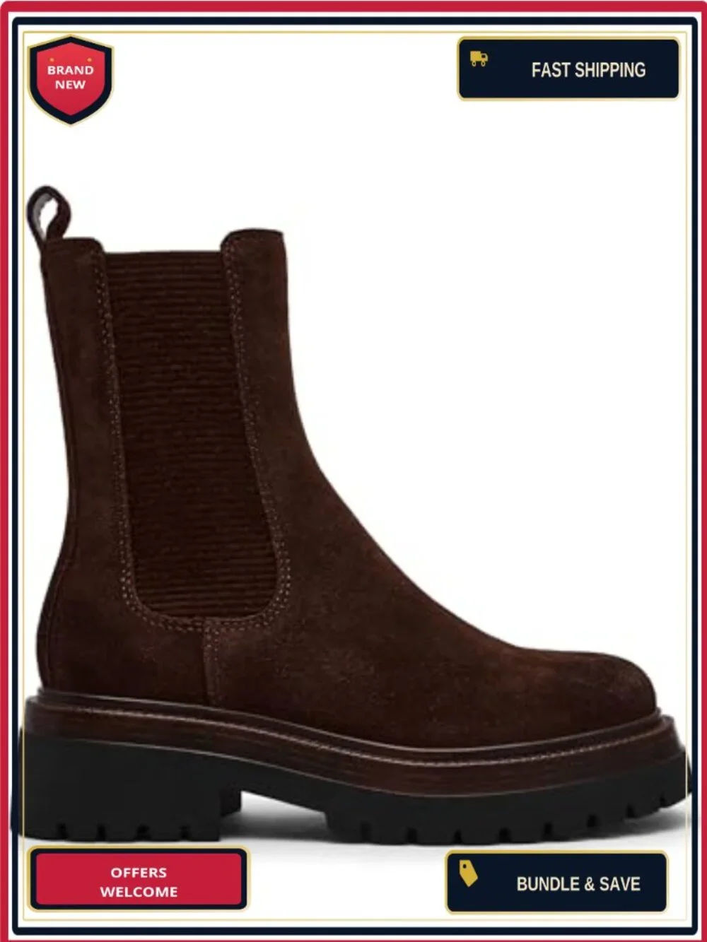 Steve Madden Blitzen Chelsea Ankle Bootie Suede Block Heel Pull-On Round Toe